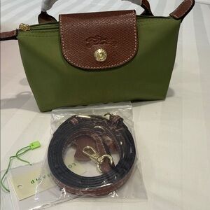 Longchamp Green and Brown Mini Bag with Leather Trim